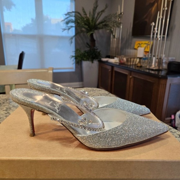 NEW Christian Louboutin Planet Queen Crystal Embellished Glitter Pointed Mule 38 - Picture 5 of 12